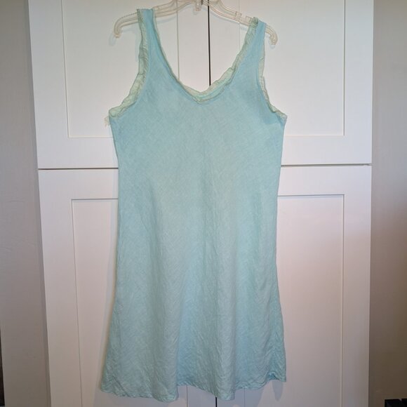 Meo Meli Italian Linen Bias Ruffle Mint Blue Dress Size M - Picture 8 of 15